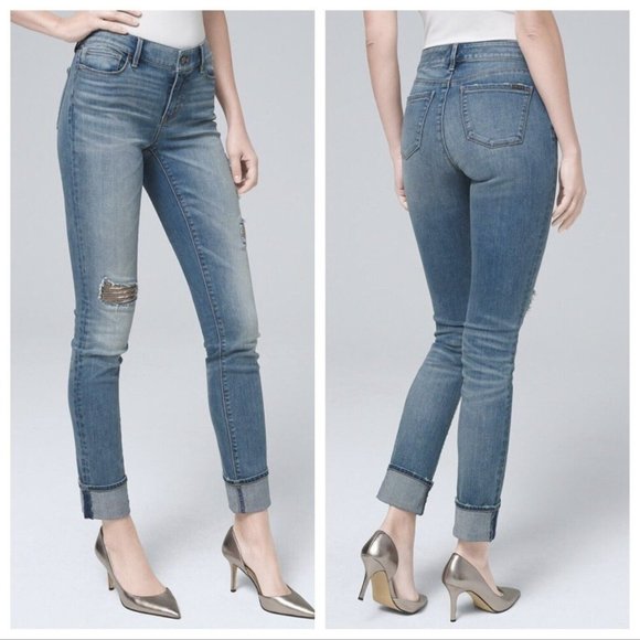 White House Black Market Denim - White House Black Market High Rise Straight Jeans Sz 2 Petite(2P) Beaded